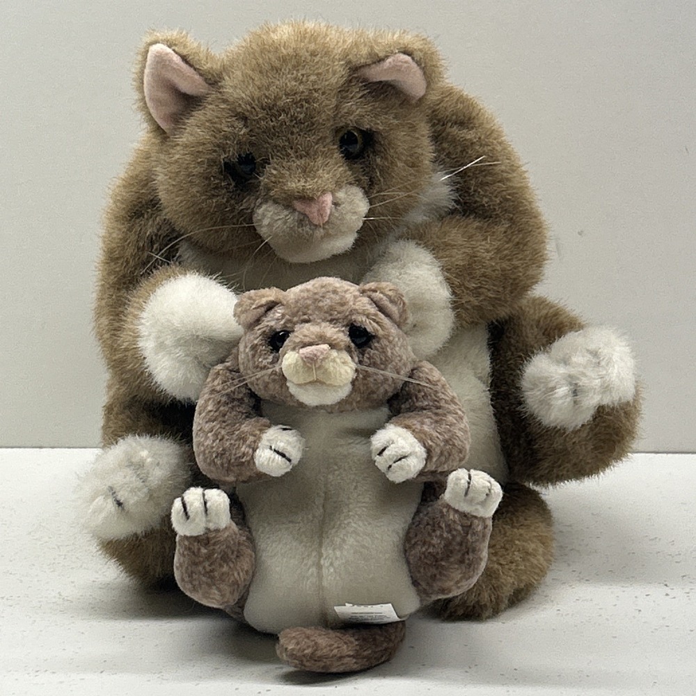 Vintage Dakin Plush Cat Lot of 2 Brown White Kitty Stuffed Animals Large Small